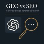 Qu’est-ce que le référencement GEO et en quoi diffère-t-il du SEO traditionnel ? Illustration élégante comparant le GEO et le SEO dans le contexte du référencement à l’ère de l’IA.