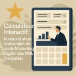 Illustration premium d’un calculateur interactif no-code pour PME, symbolisant l’estimation instantanée et la conversion digitale