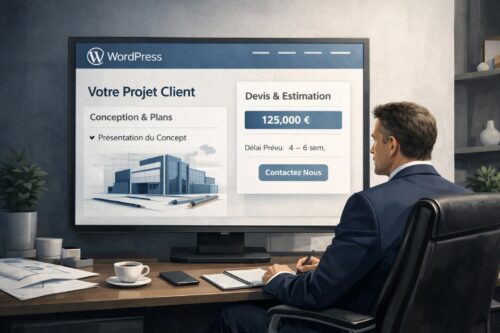 Le bon site WordPress pour une PME à cycle de conception : comment intégrer pré-conception et pré-devis intelligents Illustration d’un site WordPress utilisé par une PME pour structurer la conception et l’estimation d’un projet client